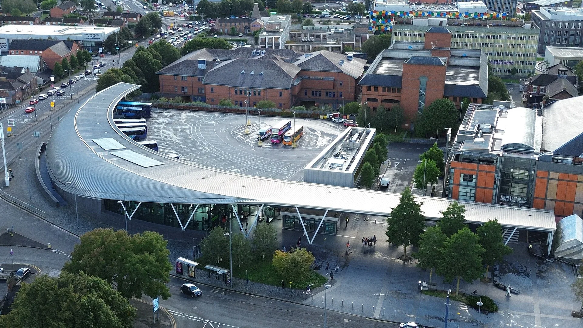 Stoke-on-Trent - Aerial view of Hanley bust station Stoke-on-Trent