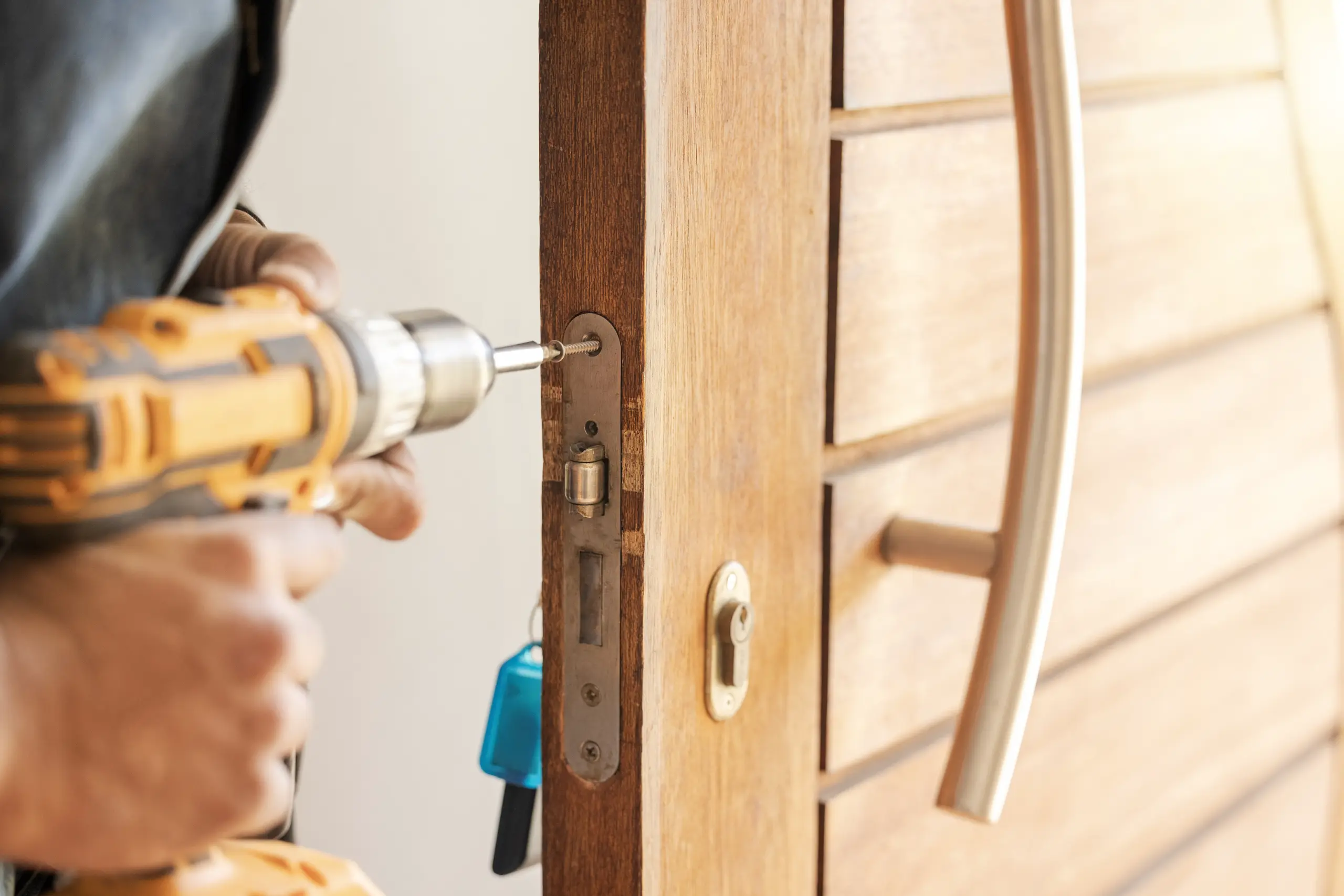 Installing a fire door with precision using a power drill